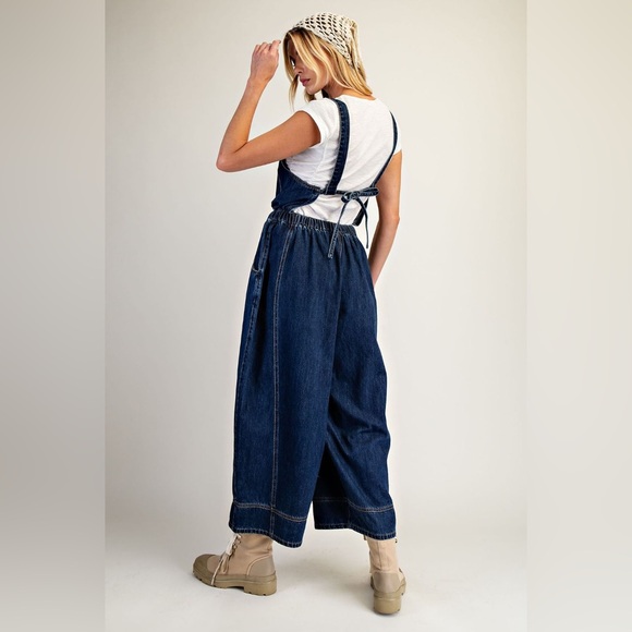 Gwen Denim Tie Back Overalls - Picture 2 of 6